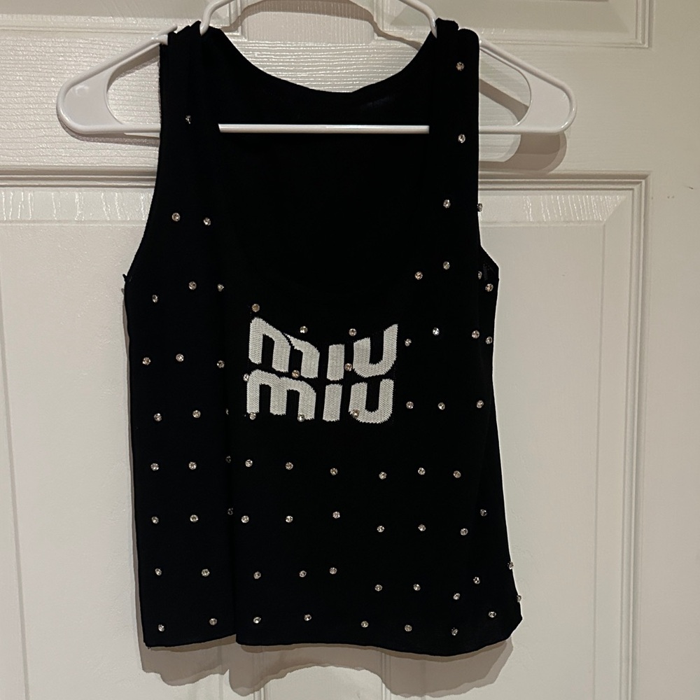 NWT Miu Miu Black and White Embellished Tank Top small (pit to pit: 15.5 inches)